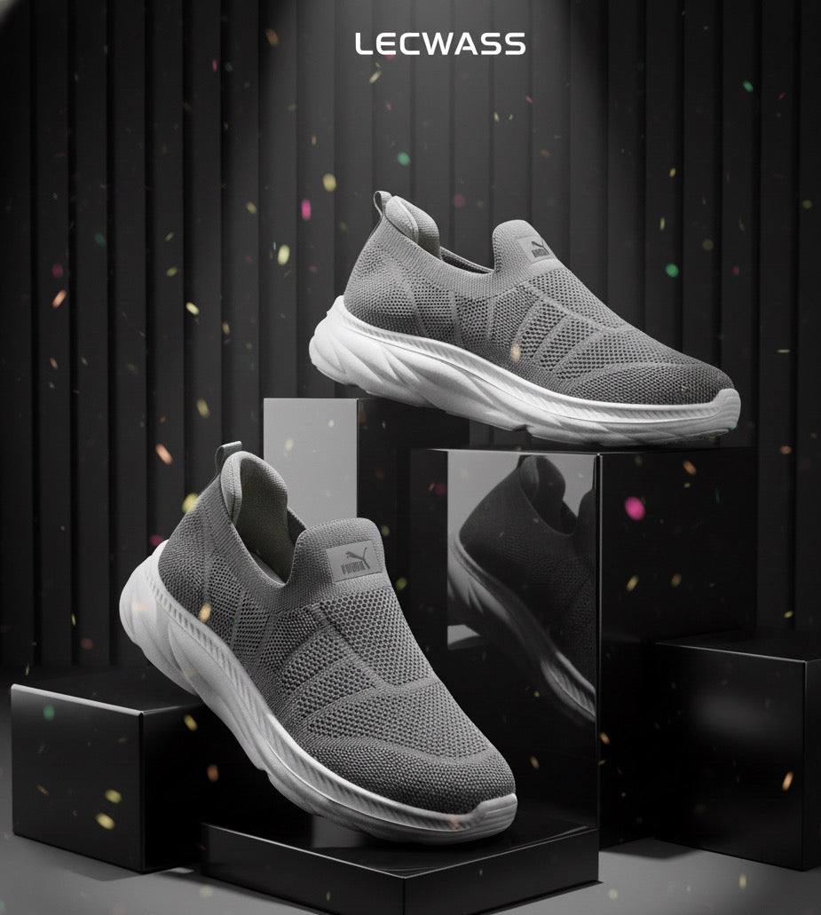 LECWASS Grey Lightweight Slip-On Walking Shoes for Men | Breathable Mesh Casual Comfort Sneakers