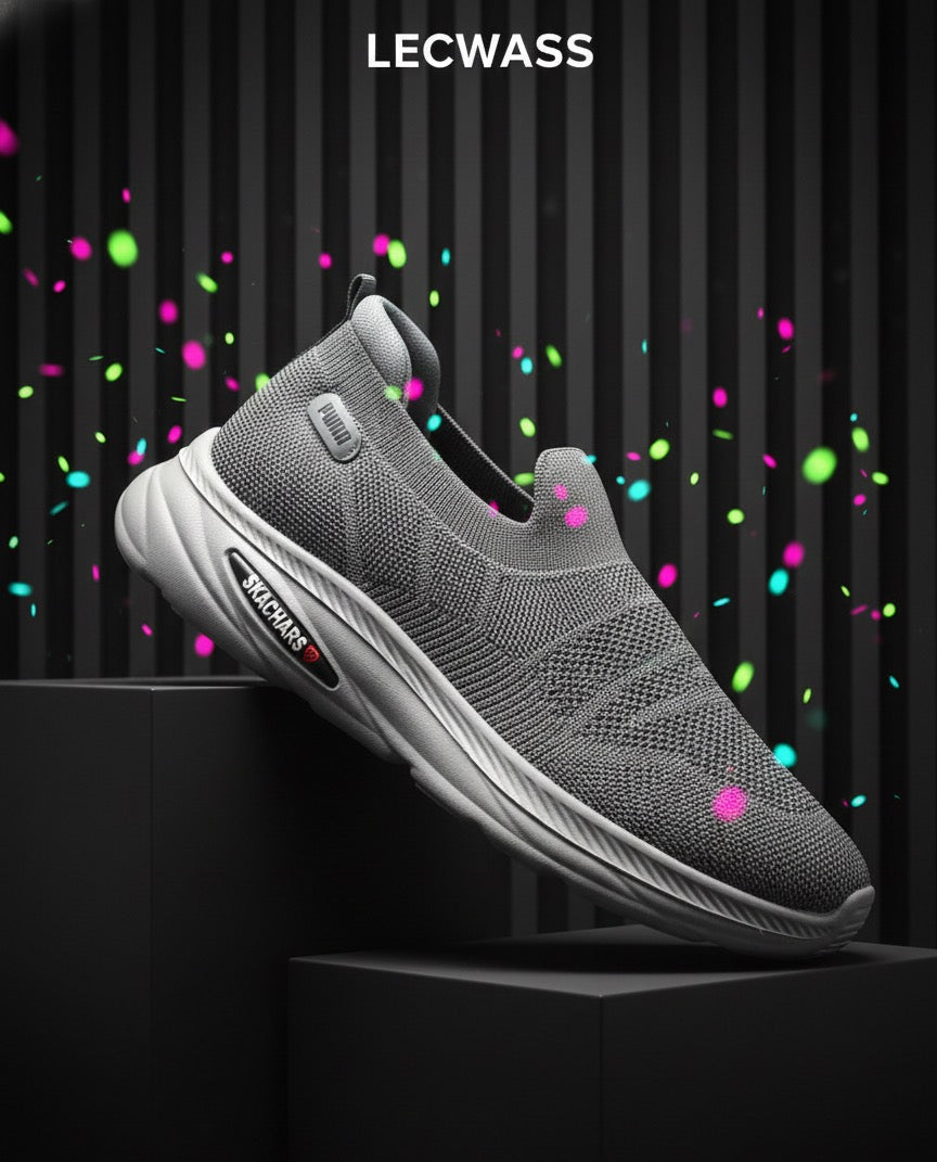 LECWASS Grey Lightweight Slip-On Walking Shoes for Men | Breathable Mesh Casual Comfort Sneakers