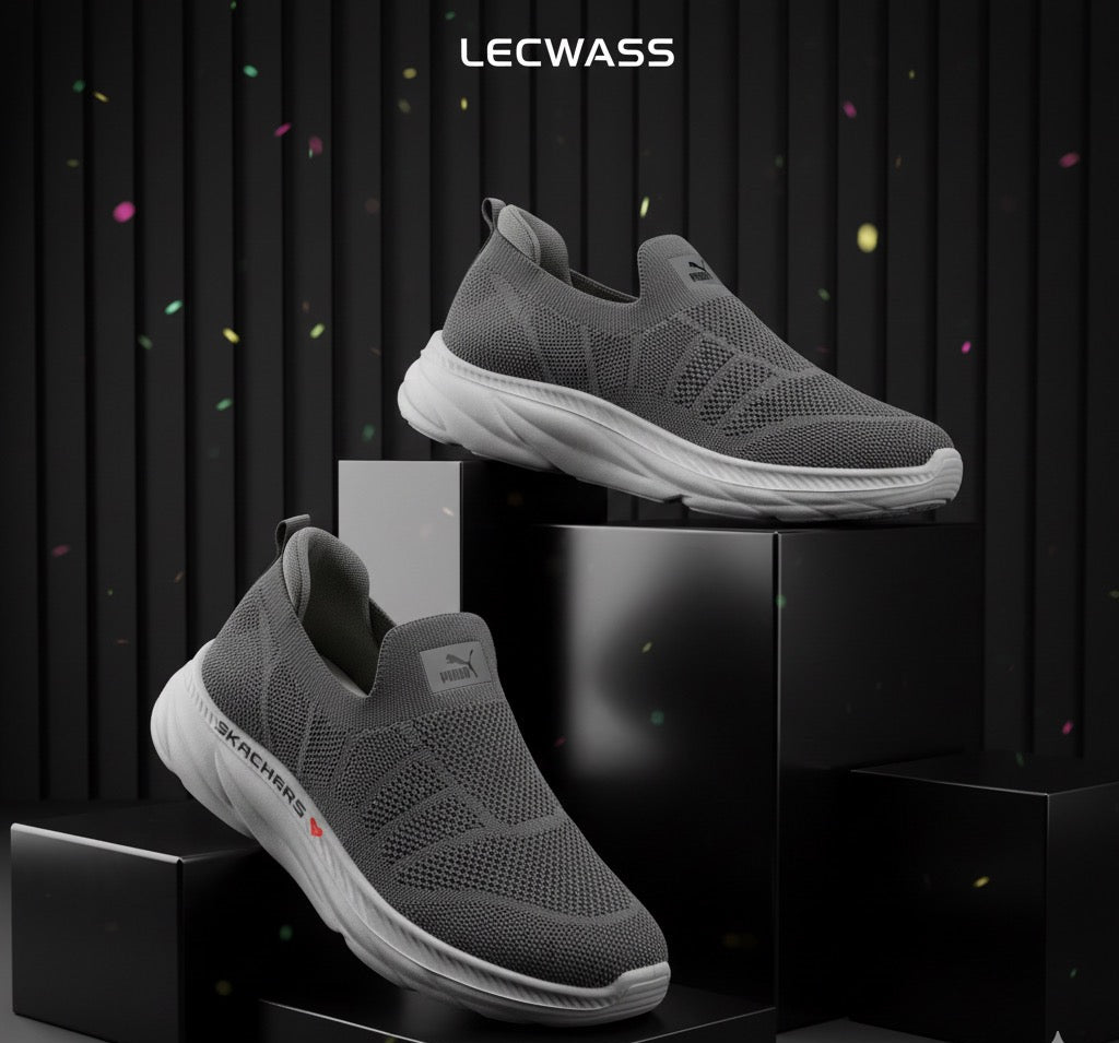 LECWASS Grey Lightweight Slip-On Walking Shoes for Men | Breathable Mesh Casual Comfort Sneakers