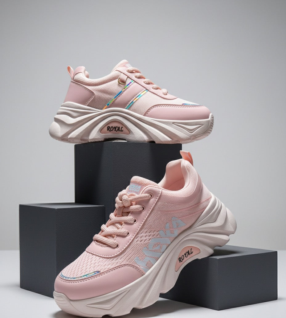 LECWASS Royal Pink Chunky Sneakers for Women | Trendy Platform Shoes with Gold Chain